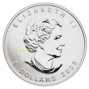 2005 1oz $5 SILVER MAPLE LEAF COLOURED COIN - BIG LEAF MAPLE
