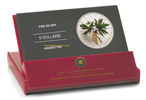 2005 1oz $5 SILVER MAPLE LEAF COLOURED COIN - BIG LEAF MAPLE