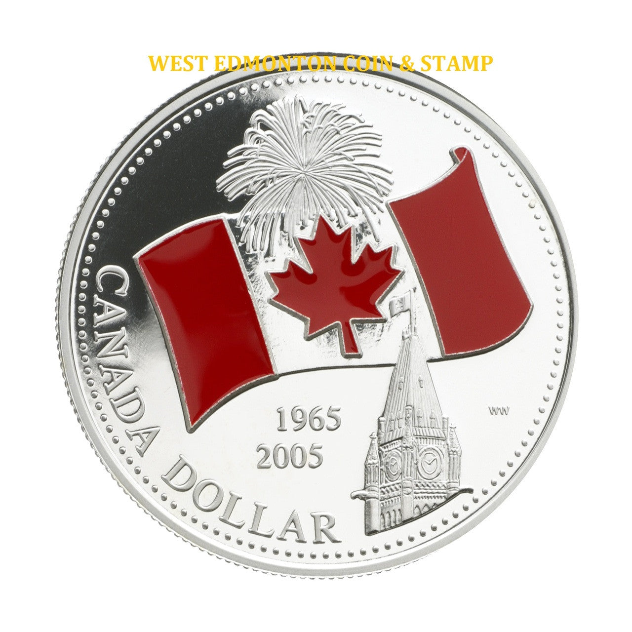 2005 LIMITED EDITON PROOF SILVER DOLLAR - FROSTED RED ENAMEL NATIONAL FLAG