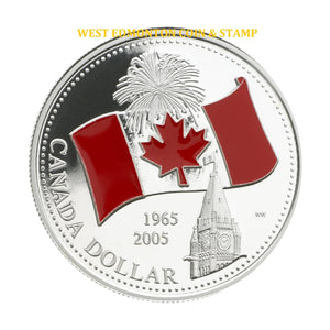 2005 LIMITED EDITON PROOF SILVER DOLLAR - FROSTED RED ENAMEL NATIONAL FLAG