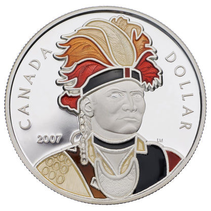 2007 PROOF COMMEMORATIVE SILVER DOLLAR WITH ENAMEL-EFFECT - JOSEPH BRANT (THAYENDANEGEA)