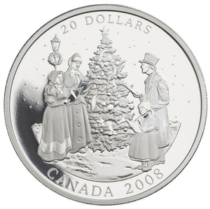 2008 1oz $20 - HOLIDAY CAROLS - FINE SILVER COIN