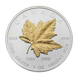 2008 $5 1oz SILVER MAPLE LEAF COIN - 20TH ANNIVERSARY