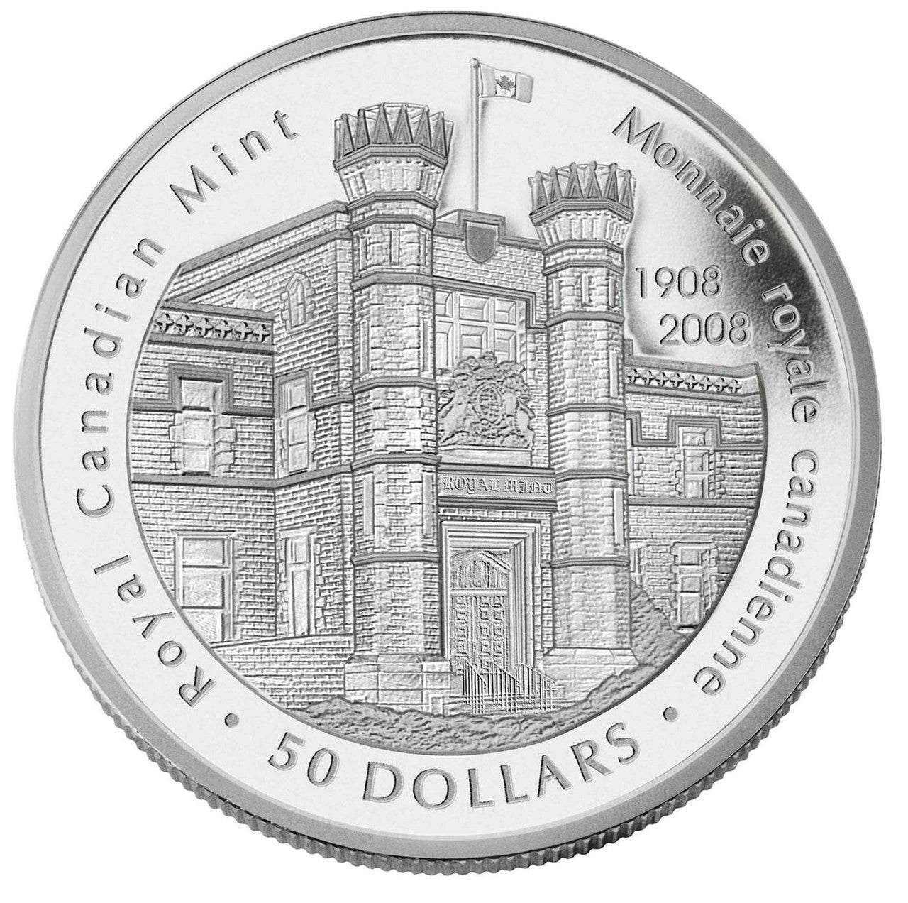 2008 5oz $50 SILVER COIN - 100TH ANNIVERSARY OF THE ROYAL CANADIAN MINT