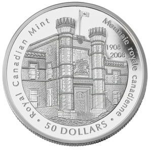 2008 5oz $50 SILVER COIN - 100TH ANNIVERSARY OF THE ROYAL CANADIAN MINT