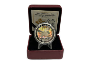 [AUCTION ONLY] 2015 1OZ $20 A STORY OF THE NORTHERN LIGHTS THE RAVEN FINE SILVER HOLOGRAM COIN