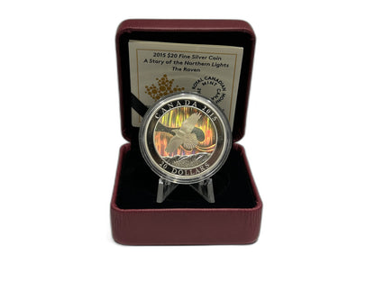 [AUCTION ONLY] 2015 1OZ $20 A STORY OF THE NORTHERN LIGHTS THE RAVEN FINE SILVER HOLOGRAM COIN