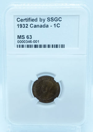1932 1 CENT CANADA – MS 63 – GRADED (346-001)