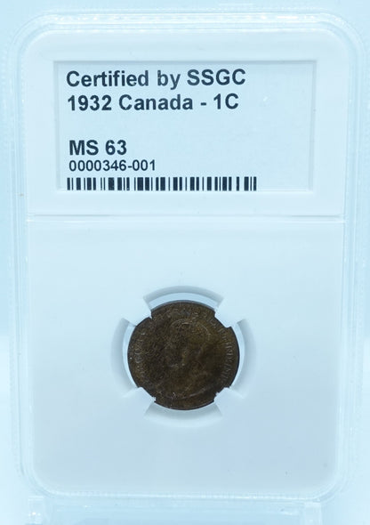 1932 1 CENT CANADA – MS 63 – GRADED (346-001)