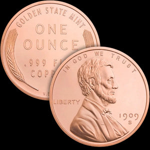 1oz LINCOLN WHEAT CENT COPPER ROUND