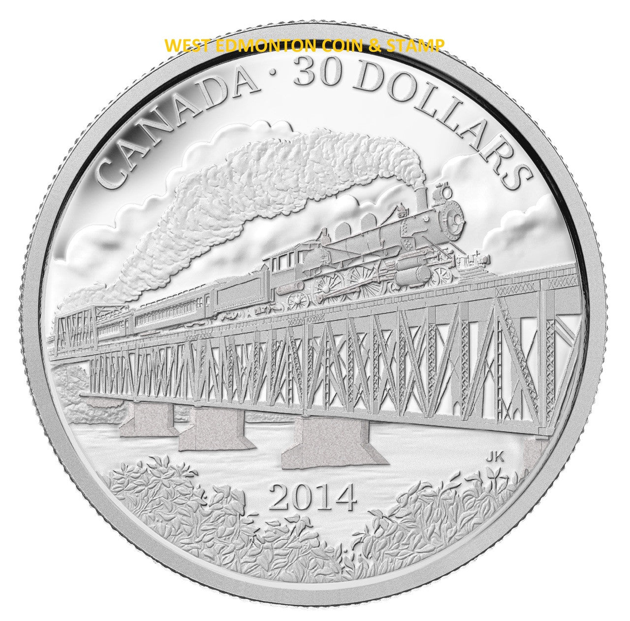 2014 $30 100TH ANNIVERSARY OF THE COMPLETION OF THE GRAND TRUNK PACIFIC RAILWAY FINE SILVER COIN (1.8oz)
