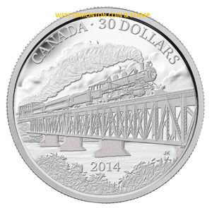 2014 $30 100TH ANNIVERSARY OF THE COMPLETION OF THE GRAND TRUNK PACIFIC RAILWAY FINE SILVER COIN (1.8oz)