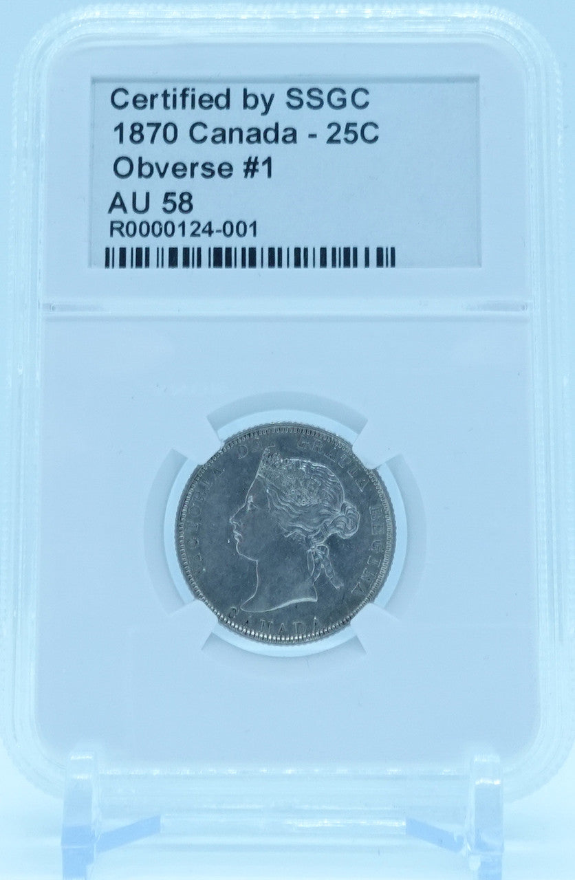 1870 25 CENT CANADA OBVERSE #1 – AU 58 - GRADED