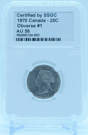 1870 25 CENT CANADA OBVERSE #1 – AU 58 - GRADED