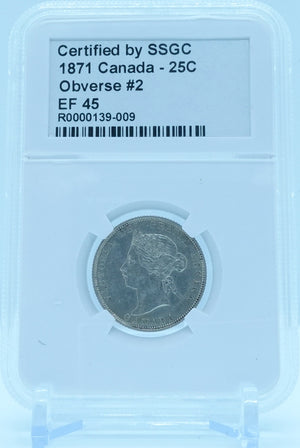 1871 25 CENT CANADA OBVERSE #2 – EF 45 - GRADED