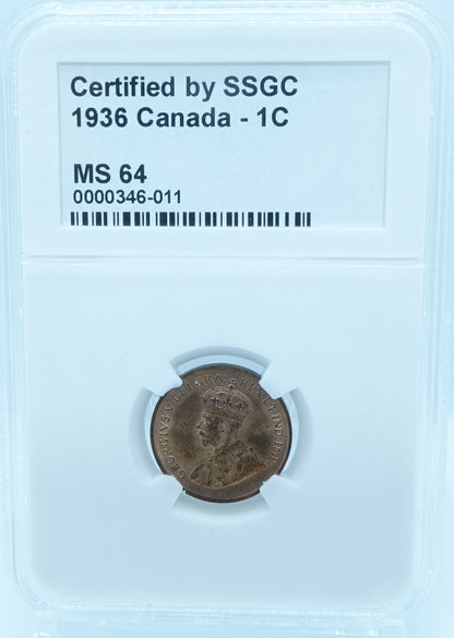 1936 1 CENT CANADA – MS 64 – GRADED (346-011)