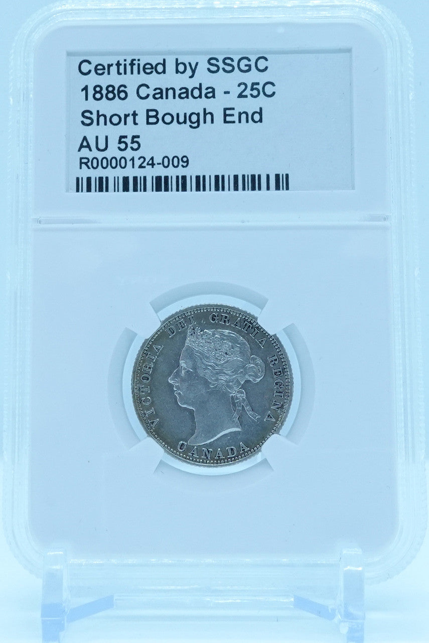 1886 25 CENT CANADA SHORT BOUGH END – AU 55 - GRADED