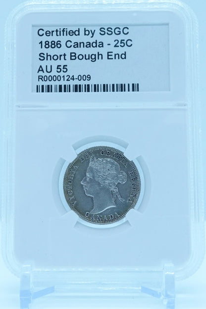 1886 25 CENT CANADA SHORT BOUGH END – AU 55 - GRADED