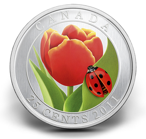2011 25 CENT TULIP WITH LADYBUG COLOURED COIN