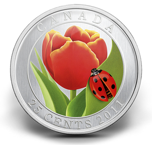 2011 25 CENT TULIP WITH LADYBUG COLOURED COIN