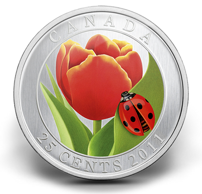 2011 25 CENT TULIP WITH LADYBUG COLOURED COIN