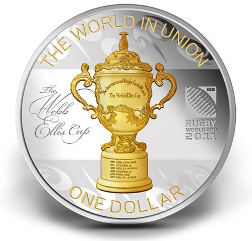 2011 $1 RUGBY WORLD CUP: WEBB ELLIS CUP FINE SILVER COIN (28.35G)