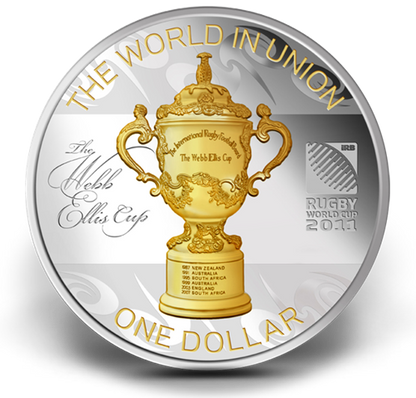2011 $1 RUGBY WORLD CUP: WEBB ELLIS CUP FINE SILVER COIN (28.35G)
