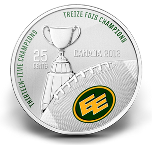 2012 25c THE EDMONTON ESKIMOS COLOURED COIN AND STAMP SET