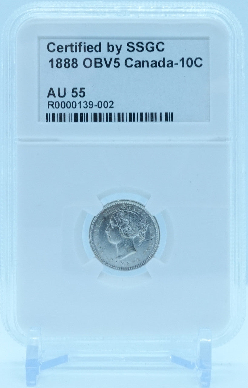 1888 10 CENT OBV5 CANADA – AU 55 - GRADED