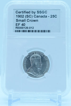 1902 25 CENT (SC) CANADA SMALL CROWN – EF 40 - GRADED