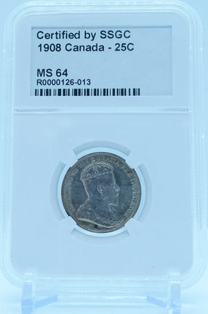 1908 25 CENT CANADA – MS 64 - GRADED