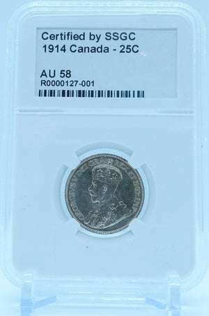 1914 25 CENT CANADA – AU 58 - GRADED