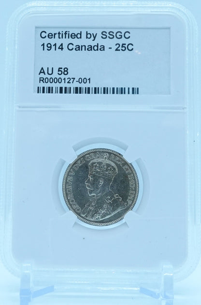 1914 25 CENT CANADA – AU 58 - GRADED