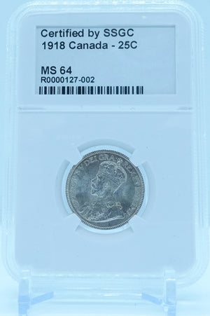 1918 25 CENT CANADA – MS 64 - GRADED