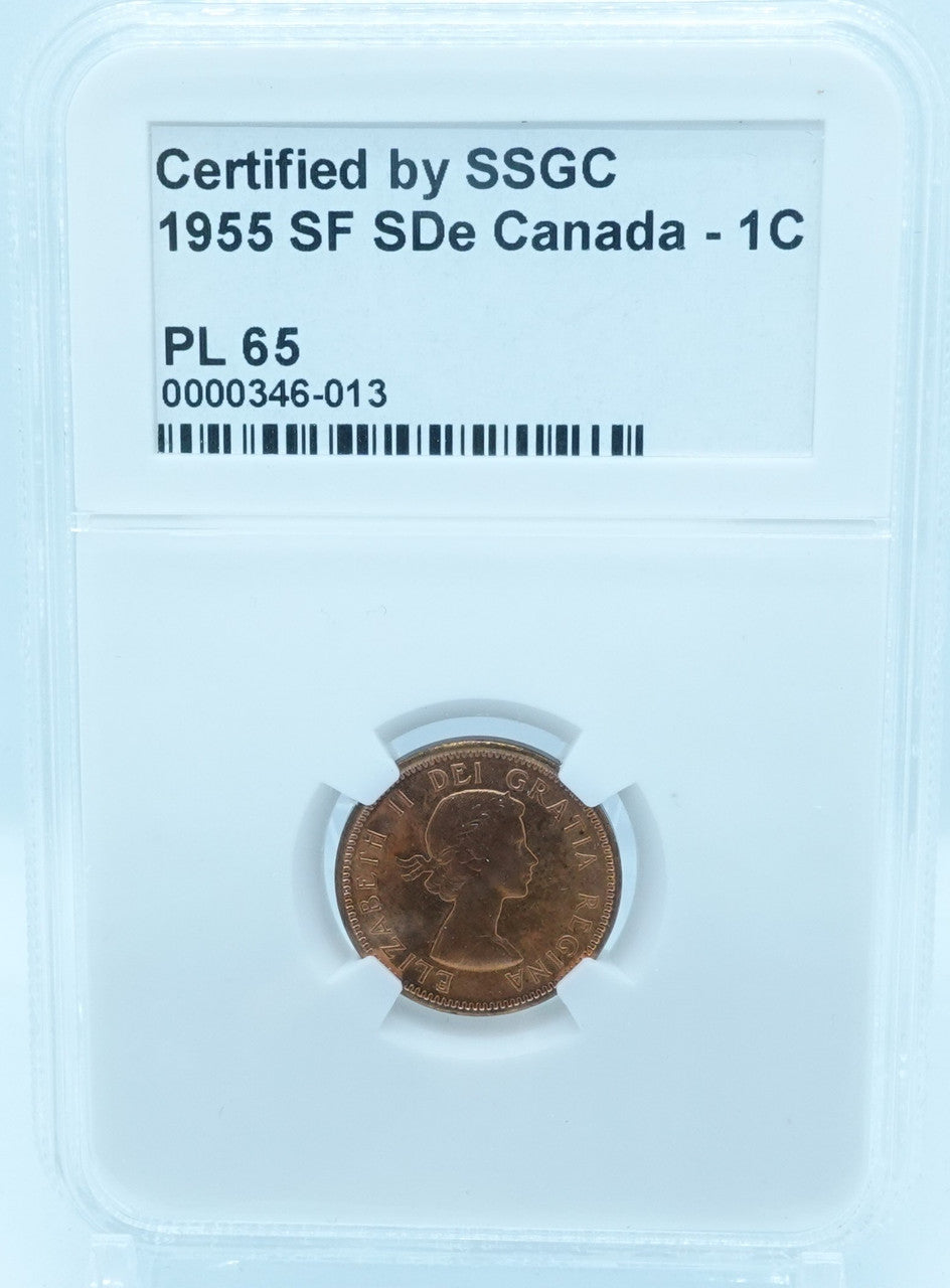 1955 1 CENT CANADA SF SDE – PL 65 – GRADED (346-013)