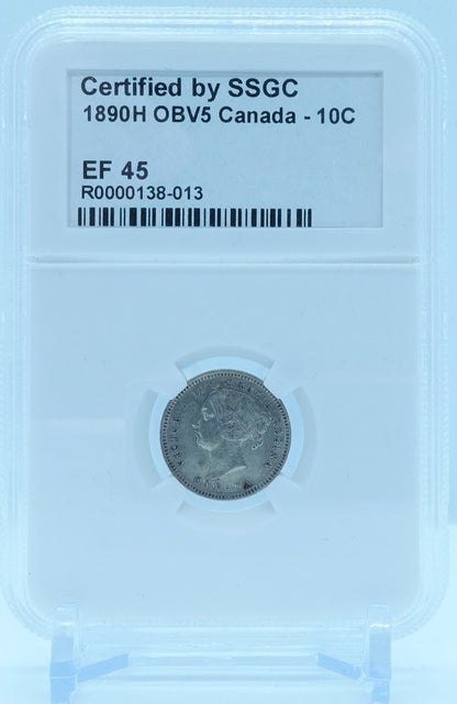 1890H 10 CENT OBV5 CANADA – EF 45 - GRADED