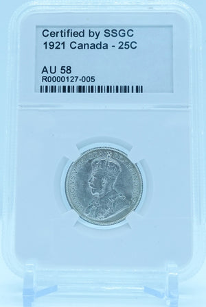 1921 25 CENT CANADA – AU 58 - GRADED