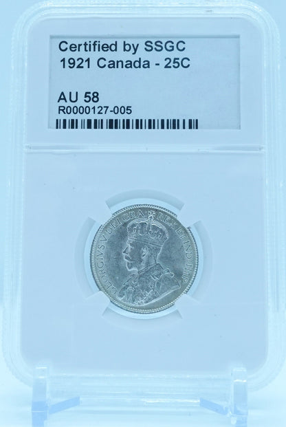 1921 25 CENT CANADA – AU 58 - GRADED