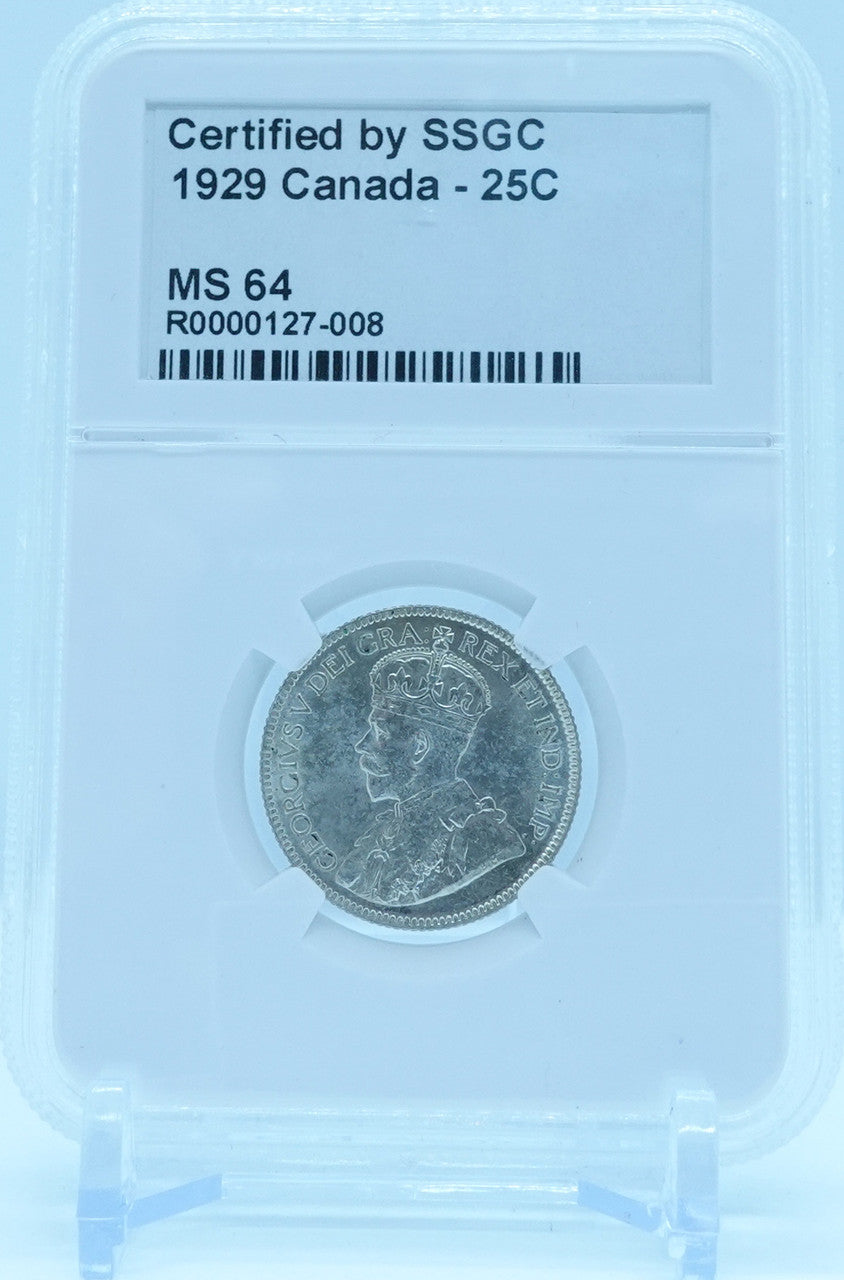 1929 25 CENT CANADA – MS 64 - GRADED