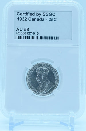 1932 25 CENT CANADA – AU 58 - GRADED