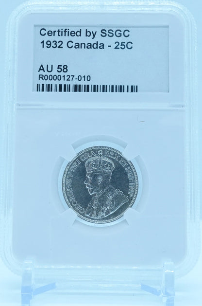 1932 25 CENT CANADA – AU 58 - GRADED