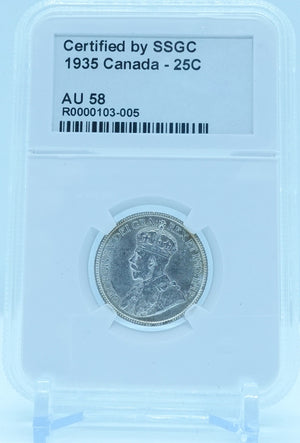 1935 25 CENT CANADA – AU 58 - GRADED