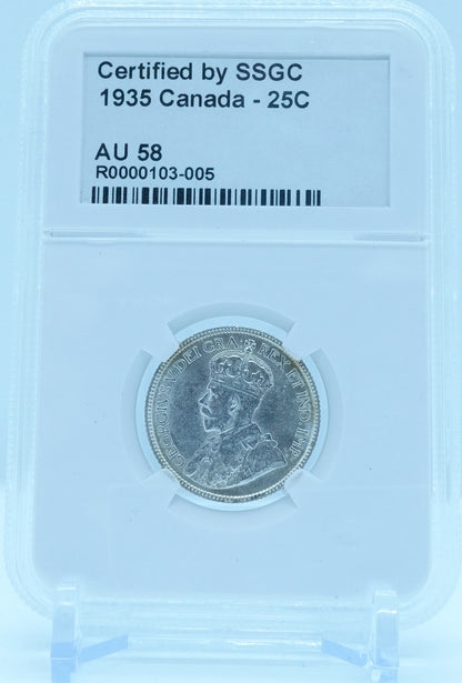 1935 25 CENT CANADA – AU 58 - GRADED