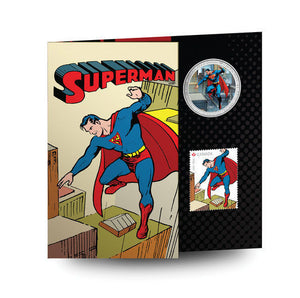 2013 COIN AND STAMP SET - 75TH ANNIVERSARY OF SUPERMAN - THEN AND NOW