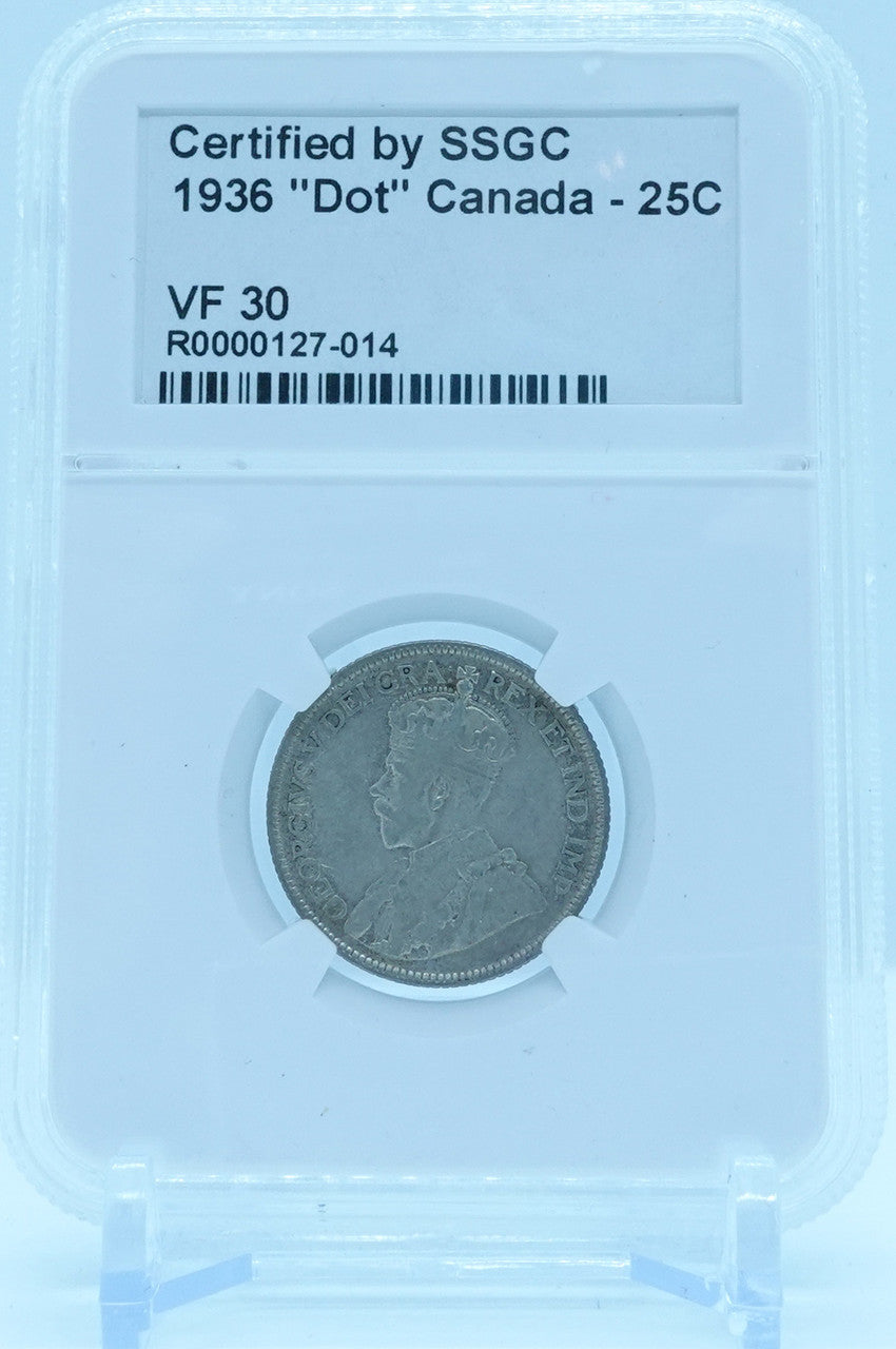 1936 25 CENT “DOT” CANADA – VF 30 - GRADED