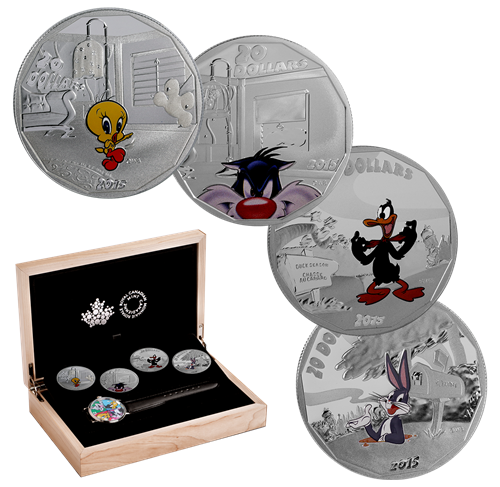 2015 4oz $20 LOONEY TUNES - PURE SILVER 4-COIN SET WITH WATCH