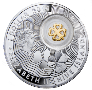 2014 $1 SYMBOLS OF LUCK FOUR-LEAF CLOVER FINE SILVER COIN