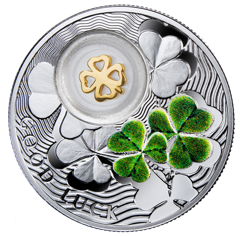 2014 $1 SYMBOLS OF LUCK FOUR-LEAF CLOVER FINE SILVER COIN