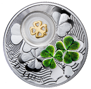 2014 $1 SYMBOLS OF LUCK FOUR-LEAF CLOVER FINE SILVER COIN