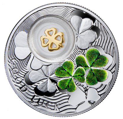 2014 $1 SYMBOLS OF LUCK FOUR-LEAF CLOVER FINE SILVER COIN